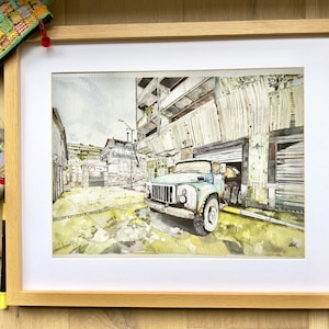 de_Cache Blue Truck Acuarela Pintura - Impresión, Mapas de juegos de acuarela, Arte de juegos vibrante, Arte de videojuegos, Decoración de salas de juegos, CS - Fan Art