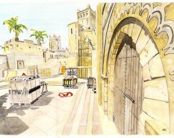 de_Mirage A Site (Counter-Strike 2), Watercolor Painting - Instant digital download | Wallpaper | For digital use