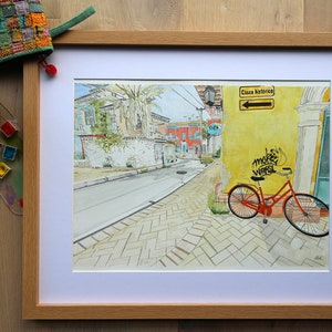de_Mocha (straat), aquarel schilderen – print, aangepaste gamekaarten, handgemaakte gamingkunst, gaming room decor, gamer kunst aan de muur, gamer cadeau-ideeën
