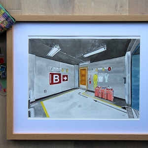 de_Nuke B Squeaky, aquarel schilderen – print, gamer room decor, counter-strike decor, artistieke spelkaarten, spelkaart posters, gamer geschenken
