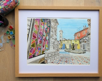 de_Inferno B Site Watercolor Print, Counter Strike Fan Art