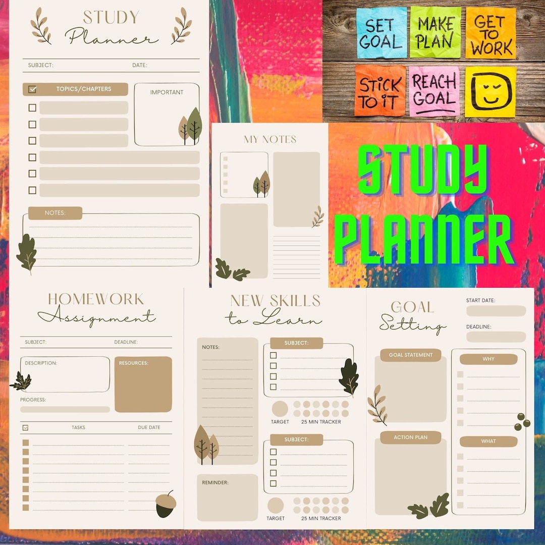 Study Computer Template Student Printable Digital Study Template, Study Planner, Assignment ...