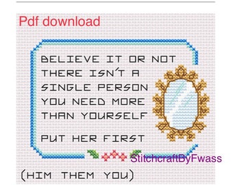Positive Affirmation Cross Stitch Pattern: Mental Health Quote (PDF Pattern)