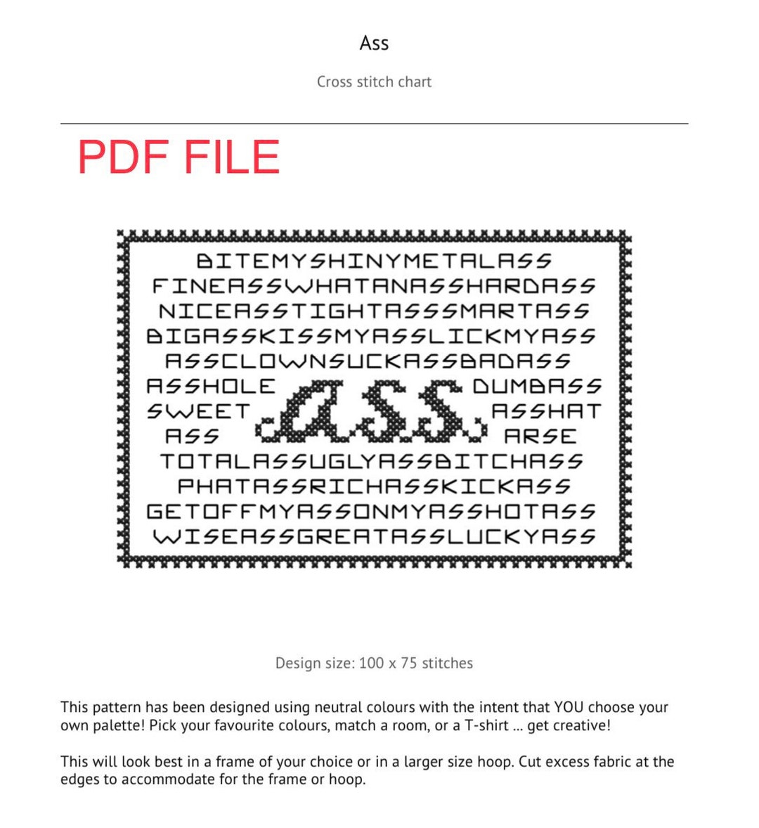 NSFW, Cross Stitch Pattern, Profanity, Curse Word, Swearing, Subversive ...