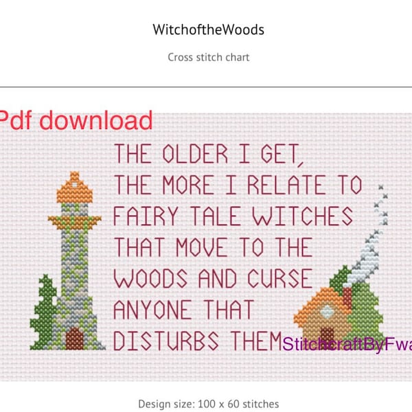 Sarcastic cross stitch pattern, snarky cross stitch, witch of the woods, cross stitch quote, 7 inch hoop, pattern keeper compatible