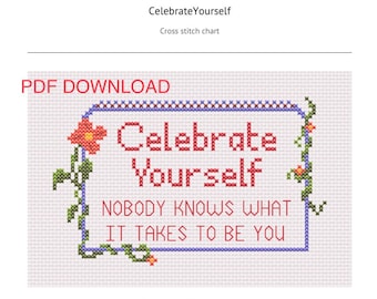 Celebrate Yourself Kreuzstichmuster: Positive Affirmation (PDF)