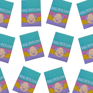 Hund Person | Etiketten für Maker, Etiketten zum Einnähen, Etiketten für handgemachte Artikel, Produktanhänger Handgefertigte Artikel, gewebte Etiketten, Etiketten zum Aufnähen