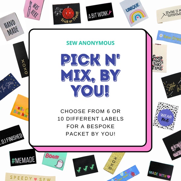 Pick n 'Mix, By You! | Labels For Makers, Einnähen Etiketten, Etiketten für handgemachte Artikel, Produkt Tags Handmade Artikel, gewebte Etiketten, Aufnähen Etiketten