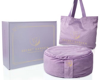 Secret Garden Velvet Meditation Cushion , Large Eco-Friendly Buckwheat Hull Filled Meditation Pillow _Free Carry Bag