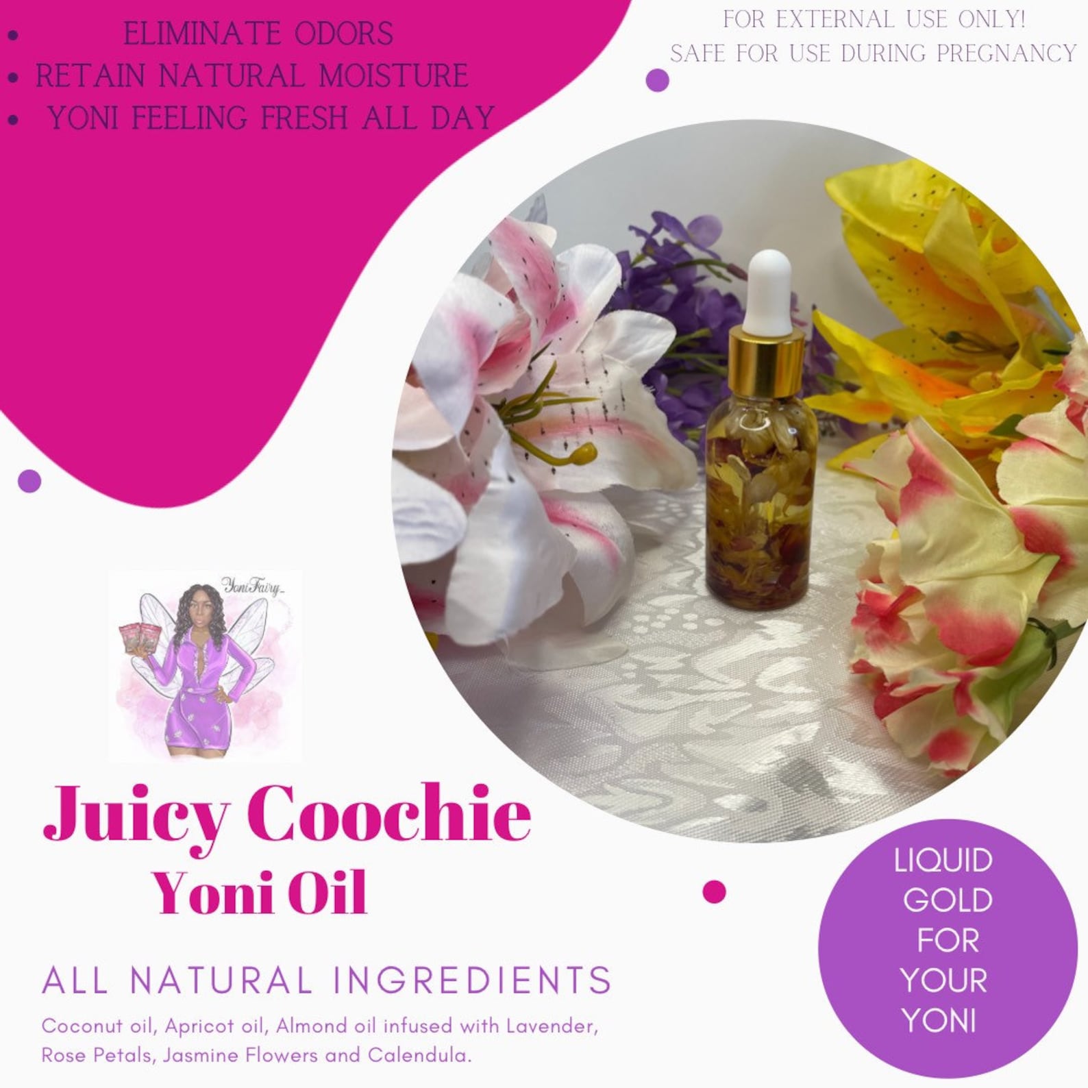 Yoni Oil Juicy Coochie Yoni Oil Herbal Infused Yonioil Etsy