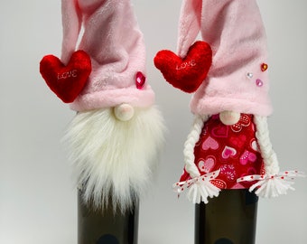 Gnome mini Valentine gnome ornament gift hanger wine bottle hanger made with felted wool from sweaters