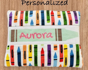 Crayon wallet, personalized crayon wallet, crayon caddy, travel, child toy, party favor, drawing, coloring