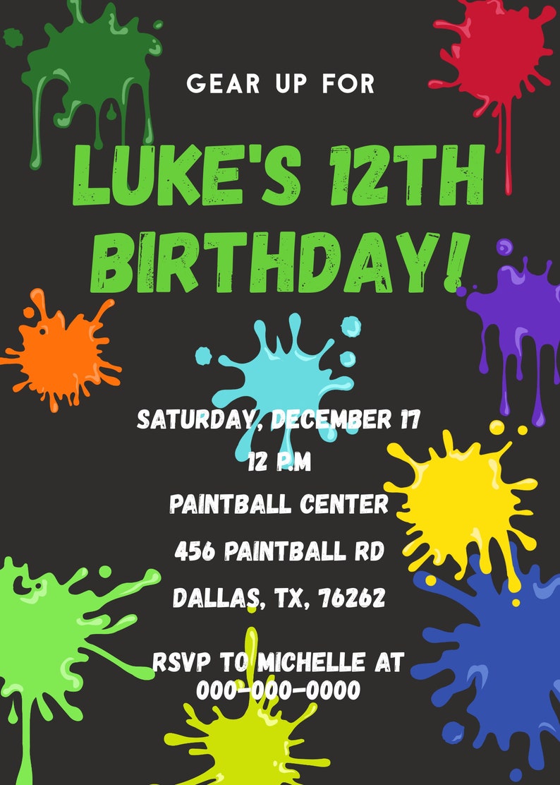 EDITABLE Paintball Birthday Invitation Instant Download Etsy