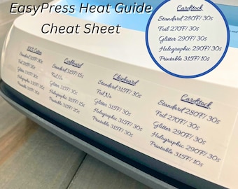 Easy Press Heat Guide Cheat Sheet Sticker, Beginners Guide for Cricut Temperature Settings, Material Iron on HTV Time Description