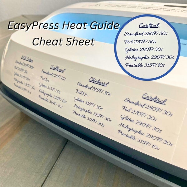 Easy Press Heat Guide Spickzettel Aufkleber, Anfängerleitfaden für Cricut-Temperatureinstellungen, Material Aufbügeln HTV Zeitbeschreibung