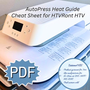 PDF Auto Press Heat Guide Cheat Sheet For HTVRont HTV Material, Beginners Guide Temperature Settings, Iron on HTV Time Description