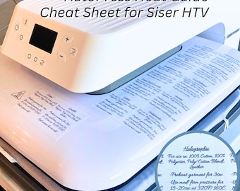 Auto Press Heat Guide Cheat Sheet Sticker for Siser HTV, Beginners Guide Temperature Settings, Material Iron on Time Description