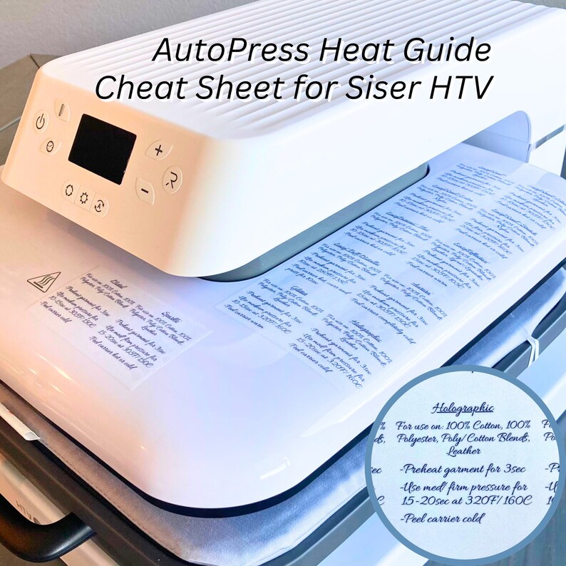 Htv Type Auto Press Heat Guide Cheat Sheet Sticker for Siser HTV, Beginners ...