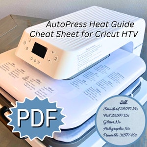 PDF Auto Press Heat Guide Cheat Sheet - Fahrenheit, Beginners Guide for Cricut Temperature Settings, Material Iron on HTV Time Description