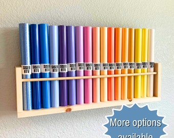 Vinyl Roll Holder Wall Storage Shelf, Cricut Siser HTVRont Iron On / HTV Organizer Rack, Craft Room Workstation, Bookshelf Nursery Pine Wood
