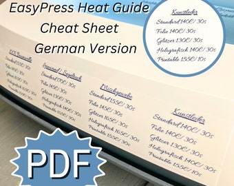 PDF GERMAN Easy Press Heat Guide Cheat Sheet for Cricut Material, Beginners Guide Temperature Settings, Iron on HTV Time Description