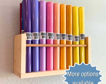 Vinyl Roll Holder Wall Storage Shelf, Cricut Siser HTVRont Iron On / HTV Organizer Rack, Craft Room Workstation, Bookshelf Nursery Pine Wood