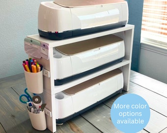 Double Stand for Cricut Maker and Explore Air Machines, Organizer Shelf, Craft Room Workstation, Pine Wood Table Riser for Silhouette