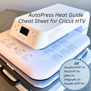 Auto Press Heat Guide Cheat Sheet Sticker, Beginners Guide for Cricut Temperature Settings, Material Iron on HTV Time Description