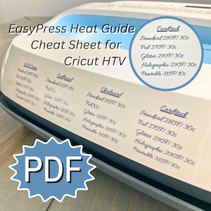 PDF Easy Press Heat Guide Cheat Sheet - Celsius, Beginners Guide for Cricut Temperature Settings, Material Iron on HTV Time Description
