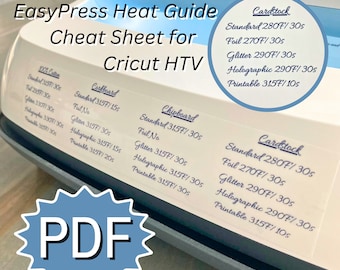 PDF Easy Press Heat Guide Cheat Sheet - Fahrenheit, Beginners Guide for Cricut Temperature Settings, Material Iron on HTV Time Description