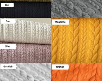 Quilted Twisted Jersey Fabric. WITH OCHER CABLE PATTERN. By 50cm and 2 widths 80cm or 170 cm to choose from. Free delivery.