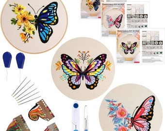 Complete embroidery kits Butterfly original DIY Circle Embroidery thread, Pattern and Instructions for Beginners, gift idea. Free delivery