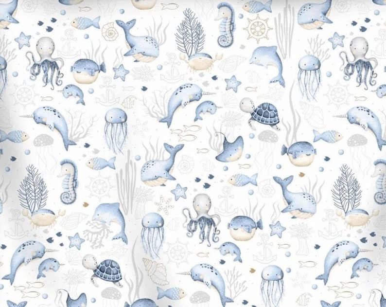 100% Cotton Ocean printed fabric by 50 cm Width 160cm width Oeko-tex certified image 3