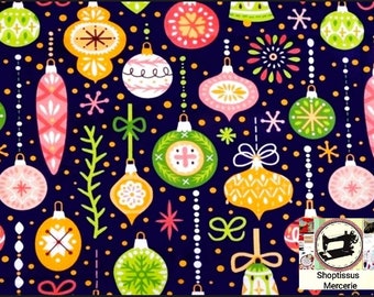 Cotton Christmas fabric, Balls and garlands, from 50cm, 2 widths to choose from (80cm or 160cm width). Free shipping.