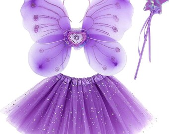 Fairy Costume for Girl Tulle Butterfly Costume Sets with Butterfly Wings, Wand and HeadbandKids Gift Idea