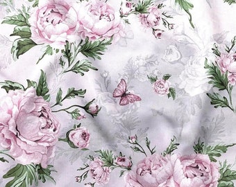 100% Cotton Fabric with Floral Butterfly print by 50 cm Width 160cm (width) Oeko-tex certified