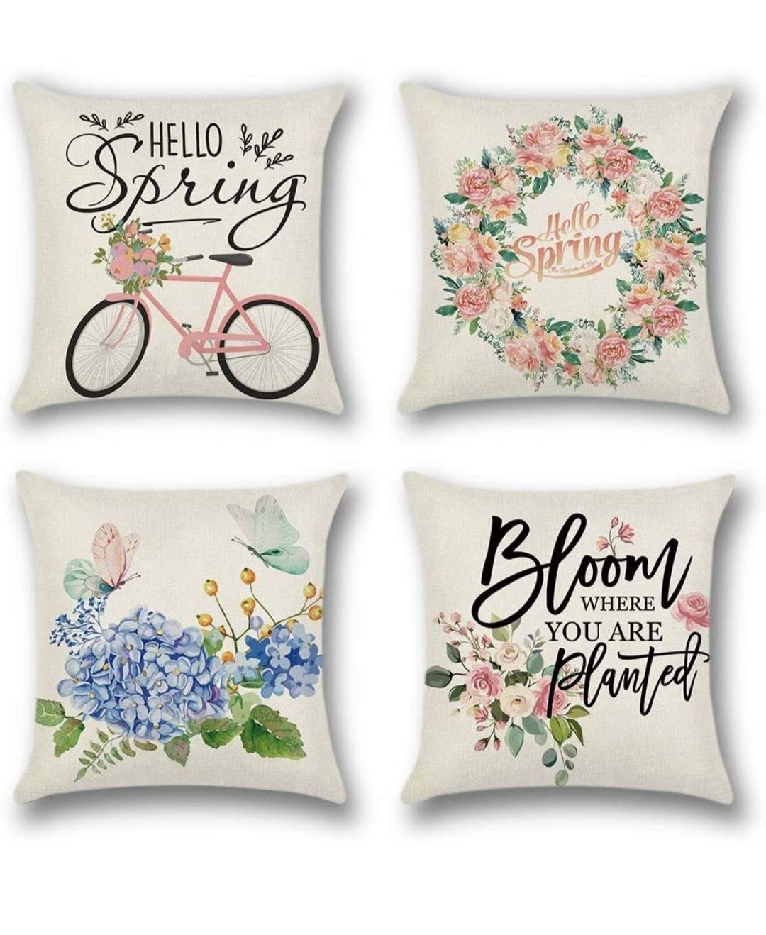 Lot 4 Housses de Coussin | 45/45cmDéco Printemps Papillon Extérieur et Intérieur Taie d'oreiller Déc