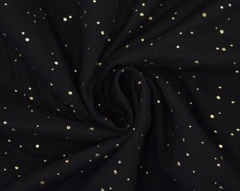 Double Gas Fabric Black Sequins 100% Cotton 140 cm wide