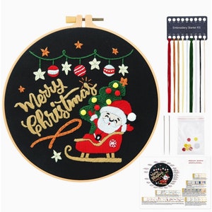 Kit de Broderie complet spécial Noël DIY Broderie fil, Patron et Instructions pour Débutants, Père Noël idée déco cadeau.livraison offerte image 2