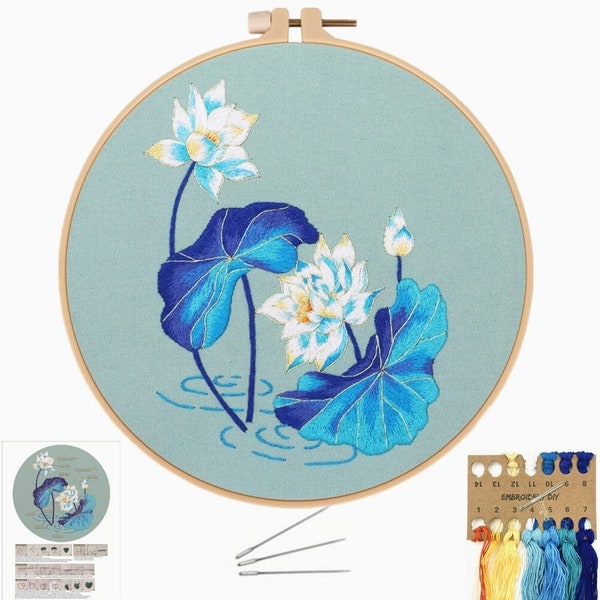 Kit de Broderie Orchidée  comple Tambour+ fil+ Patron+tissu+Aiguilles et Instructions pour Débutants,idée cadeau DIY .livraison offerte