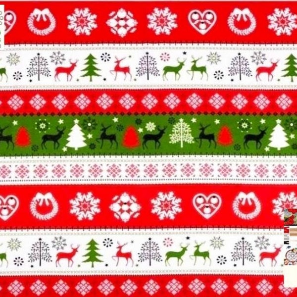 Tissu coton,"serfs",spécial Noël couleur blanc vert rouge,à partir de 50cm Largeur 160cm de laize . Certifié oeko Tex.