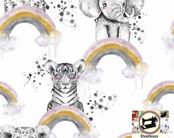 100% Premium Cotton Fabric Printed Elephant Animals Rainbow 160 cm wide (Width) Oeko-tex certified