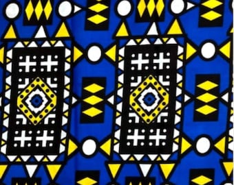 Wax fabric 100% cotton, graphic pattern, blue, from 50cm/ 119 cm of bogalan, Ankara fabric.samakaka.