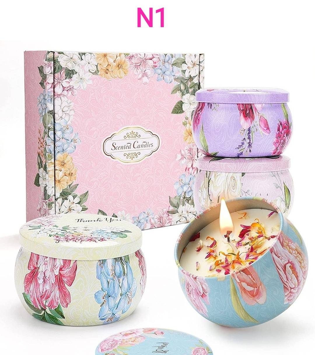 Pack de 4 Bougies Parfumées Ensemble Cadeau 100% en Cire de Soja Naturel , Cadeau Noël, Anniversaire