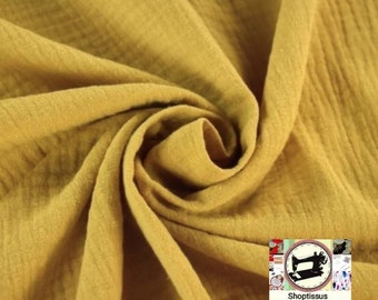 Double Gauze Cotton, Mustard color, from 50cm and 2 widths to choose, Free shipping.