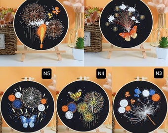 Complete Embroidery Kit Original Butterfly Pattern DIY Circle Embroidery Thread, Pattern and Instructions for Beginners, Gift Idea. Free Delivery