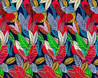 100% cotton wax fabric, foliage pattern, multi-colored, from 50cm/119cm width.