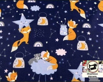 100% Cotton fabric printed Foxes by 50 cm Width 160cm (width) Oeko-tex certified