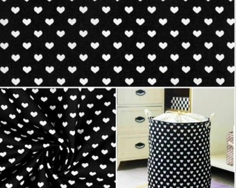 100% Cotton fabric printed with Little Hearts black background by 50 cm Width 160cm (width) Oeko-tex certified