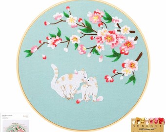 Complete Embroidery Kit (Embroidery Circle + thread + Pattern + fabric + Needles and Instructions for Beginners, DIY gift idea. Free delivery